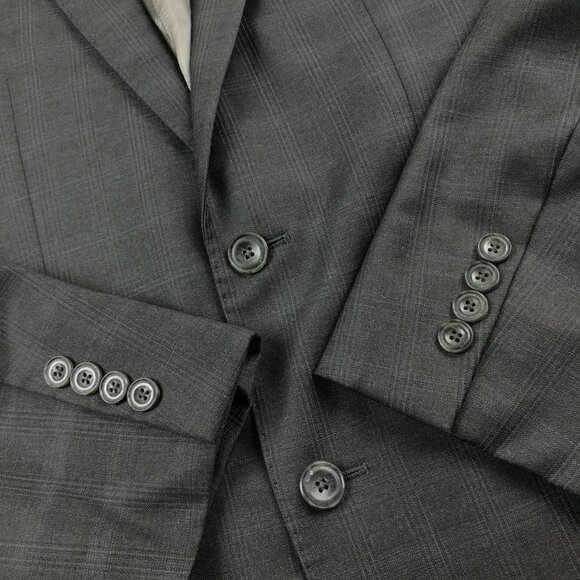Bespoke J Hilburn Suit 40R Wool Windowpane Plaid Gray 32x31 - Picture 3 of 16